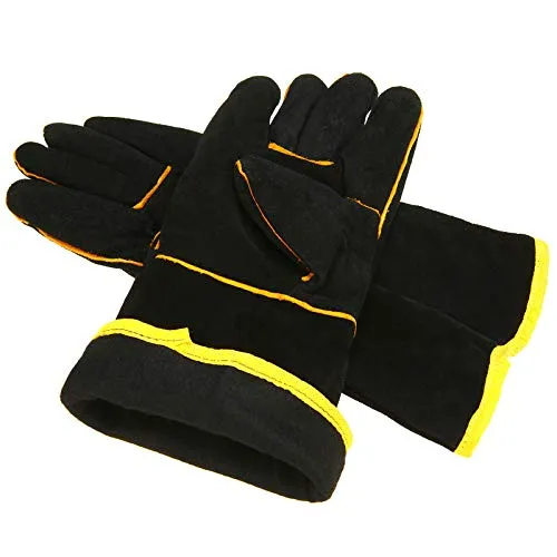 1 par de guantes de protección de soldadura negros resistentes Mig guantes de soldadura guantes de soldadura soldadores guantes de cuero vacuno