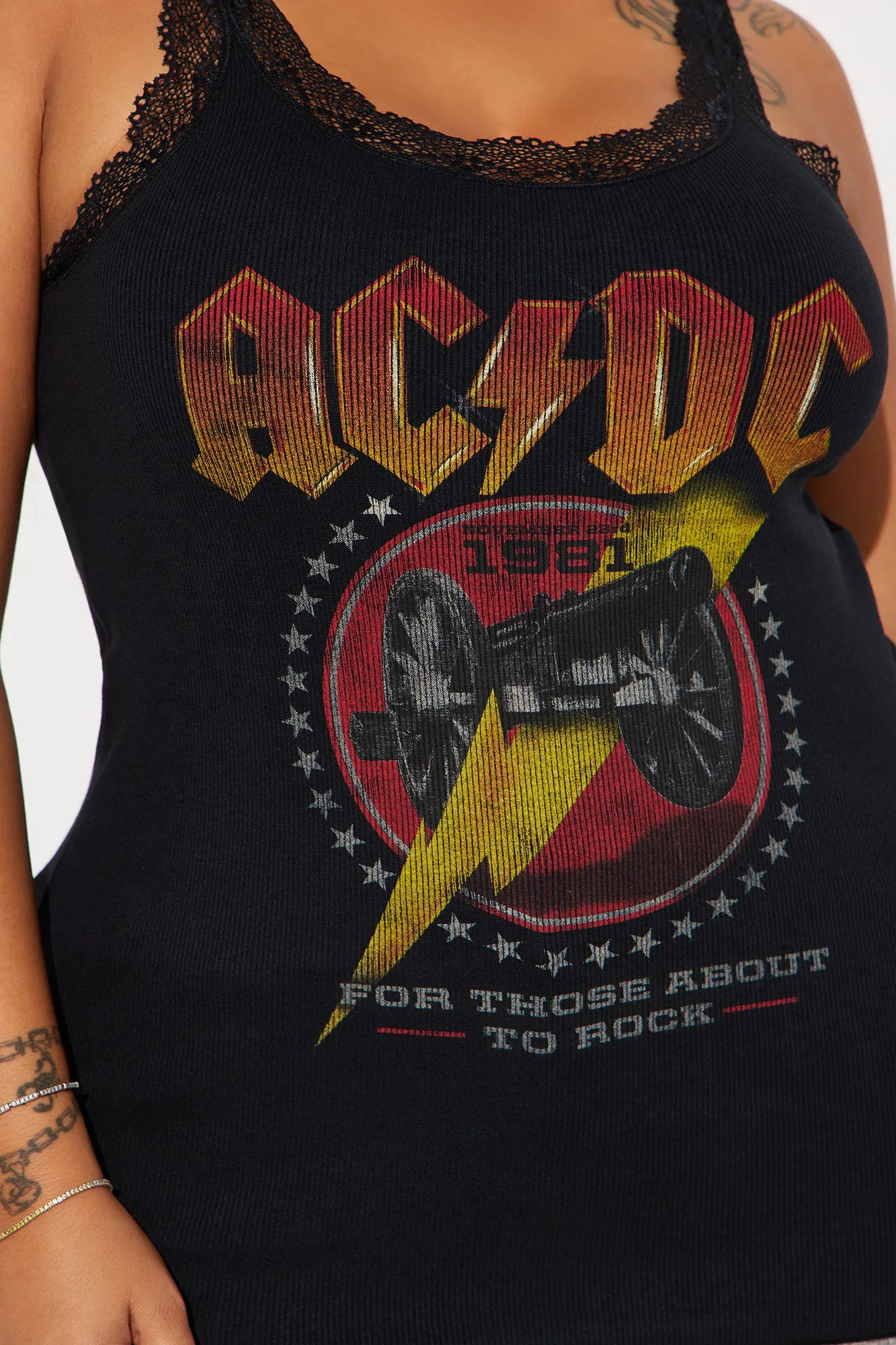 ACDC Washed Lace Tank Top - Black Wash