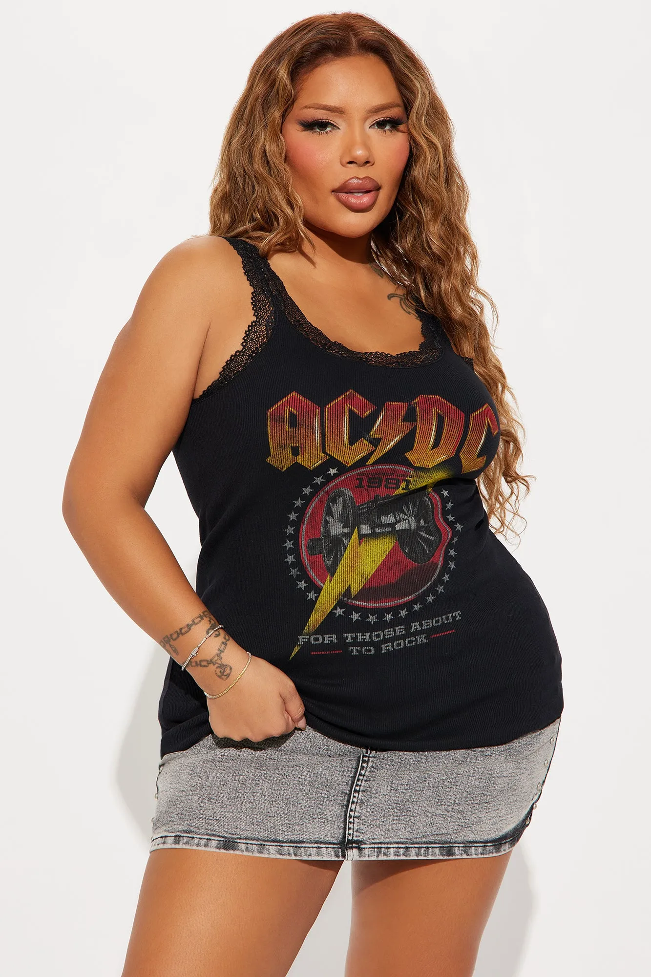 ACDC Washed Lace Tank Top - Black Wash