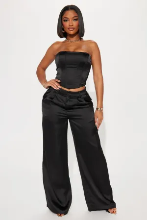 Adriana Satin Pant Set - Black