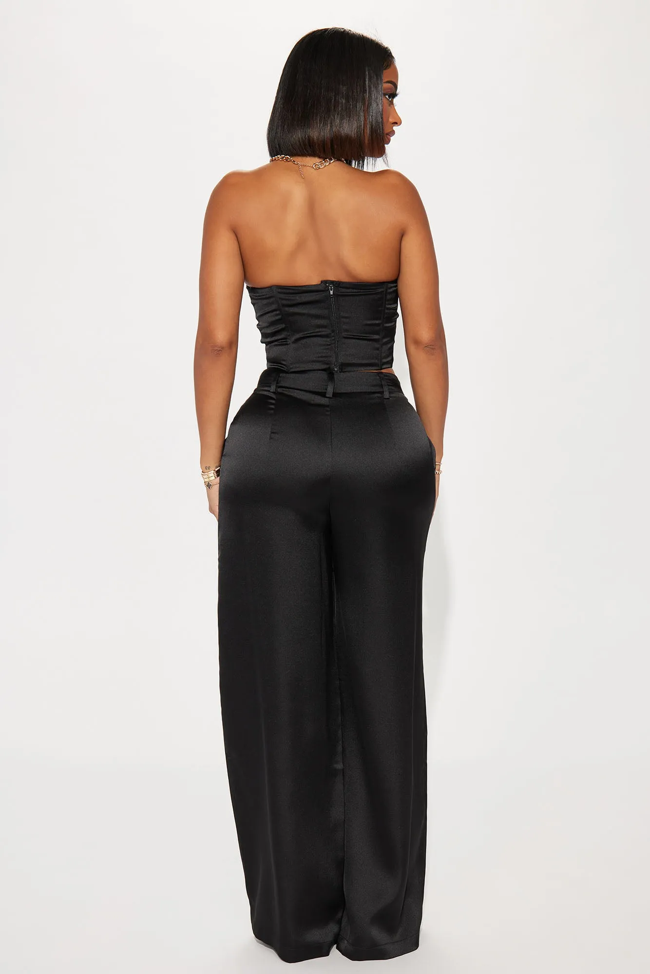 Adriana Satin Pant Set - Black