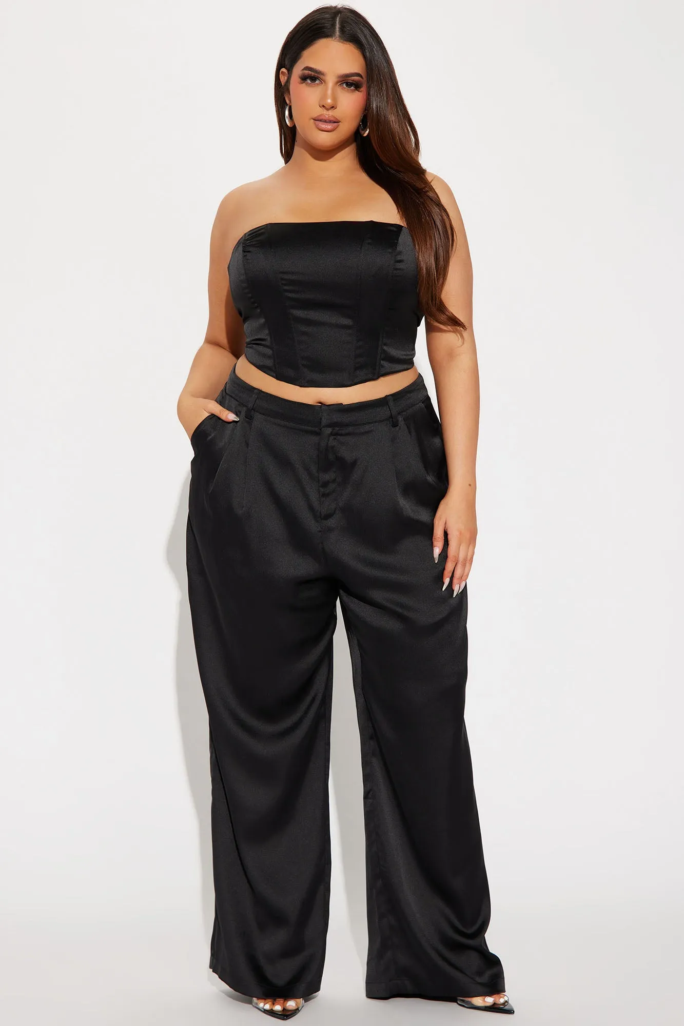 Adriana Satin Pant Set - Black