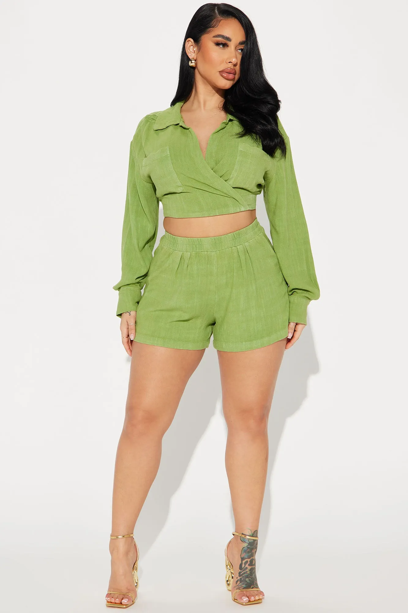 Alanna Washed Short Set - Green