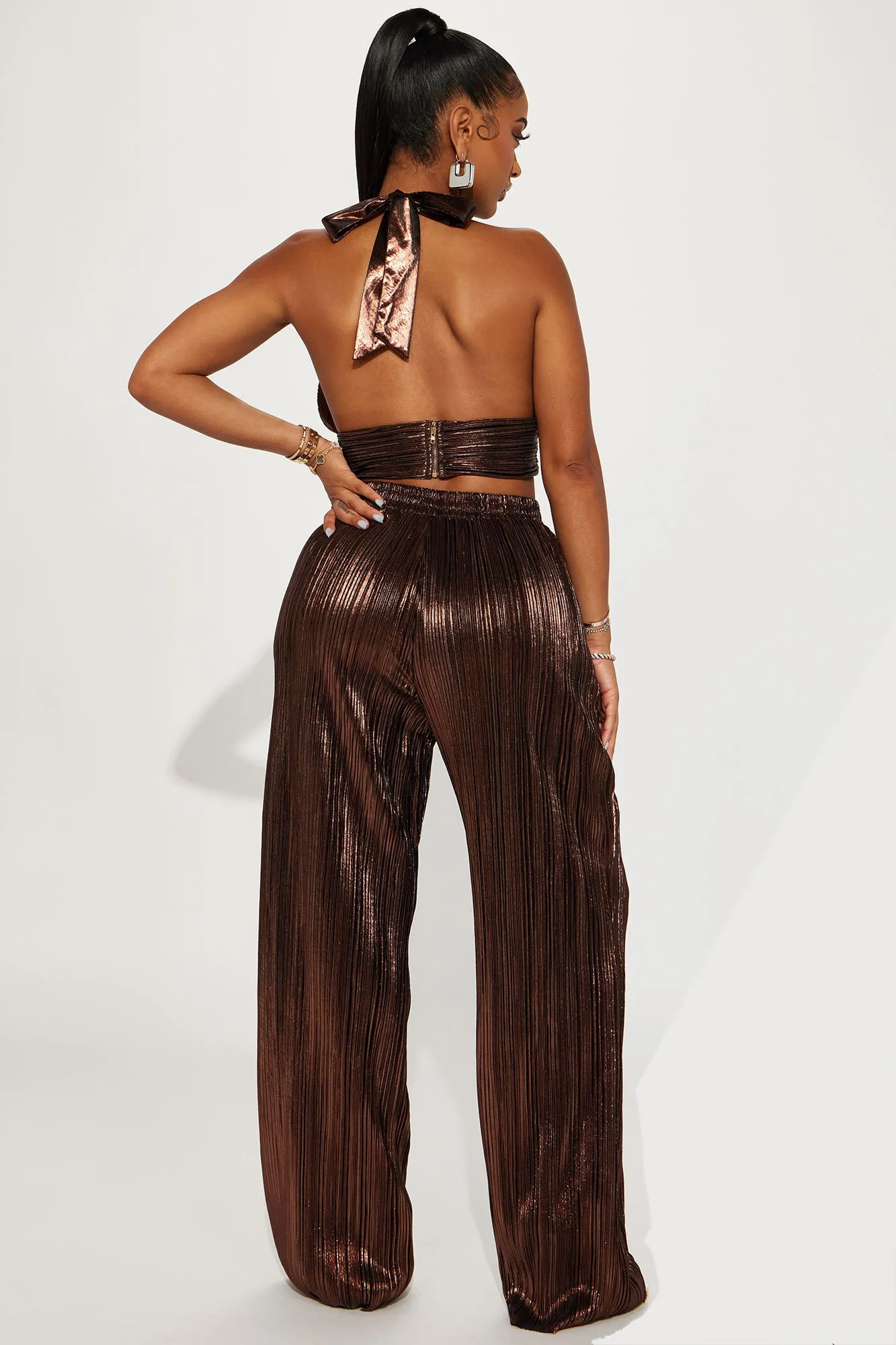 Alisha Metallic Pant Set - Chocolate