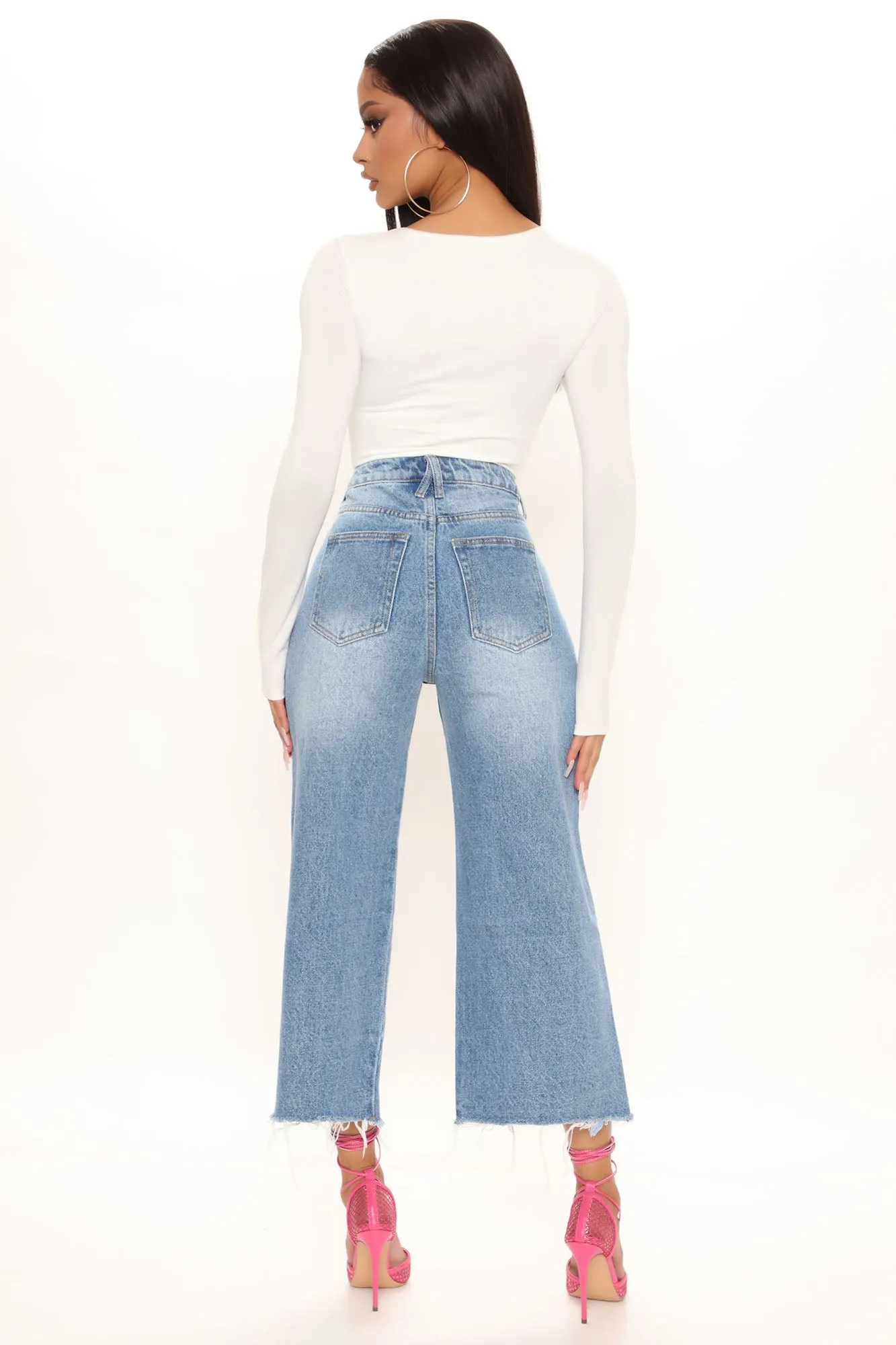 All Or Nothing Loose Wide Leg Jeans - Medium Blue Wash