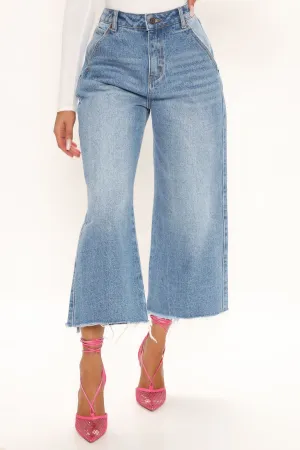 All Or Nothing Loose Wide Leg Jeans - Medium Blue Wash