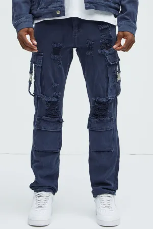 All Star Distressed Slim Cargo Jeans - Blue