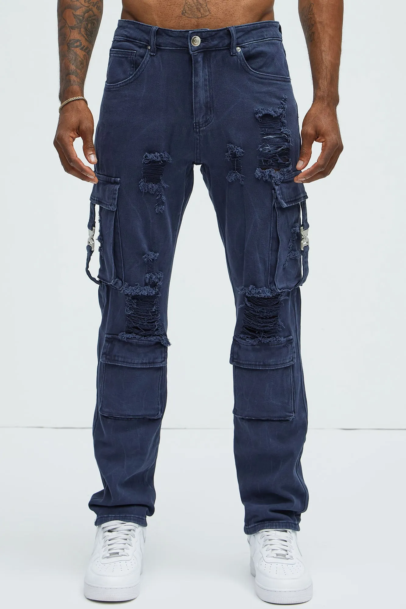 All Star Distressed Slim Cargo Jeans - Blue