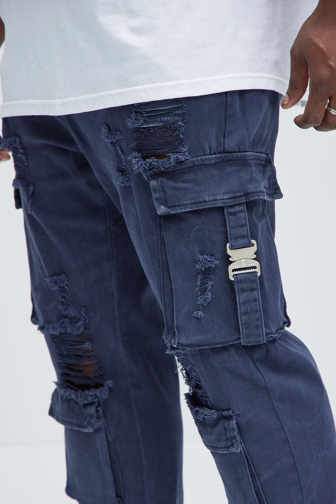 All Star Distressed Slim Cargo Jeans - Blue