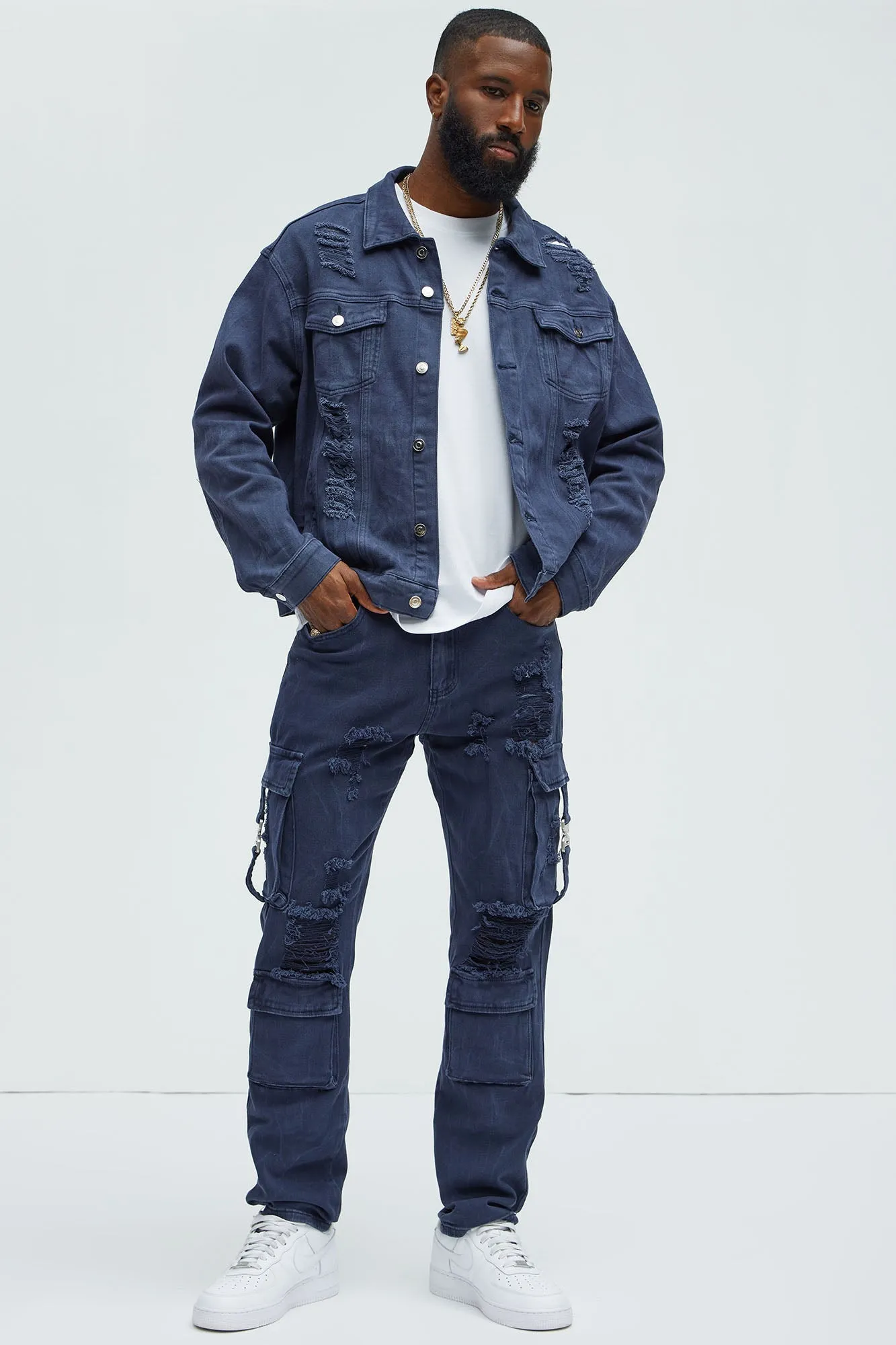 All Star Distressed Slim Cargo Jeans - Blue