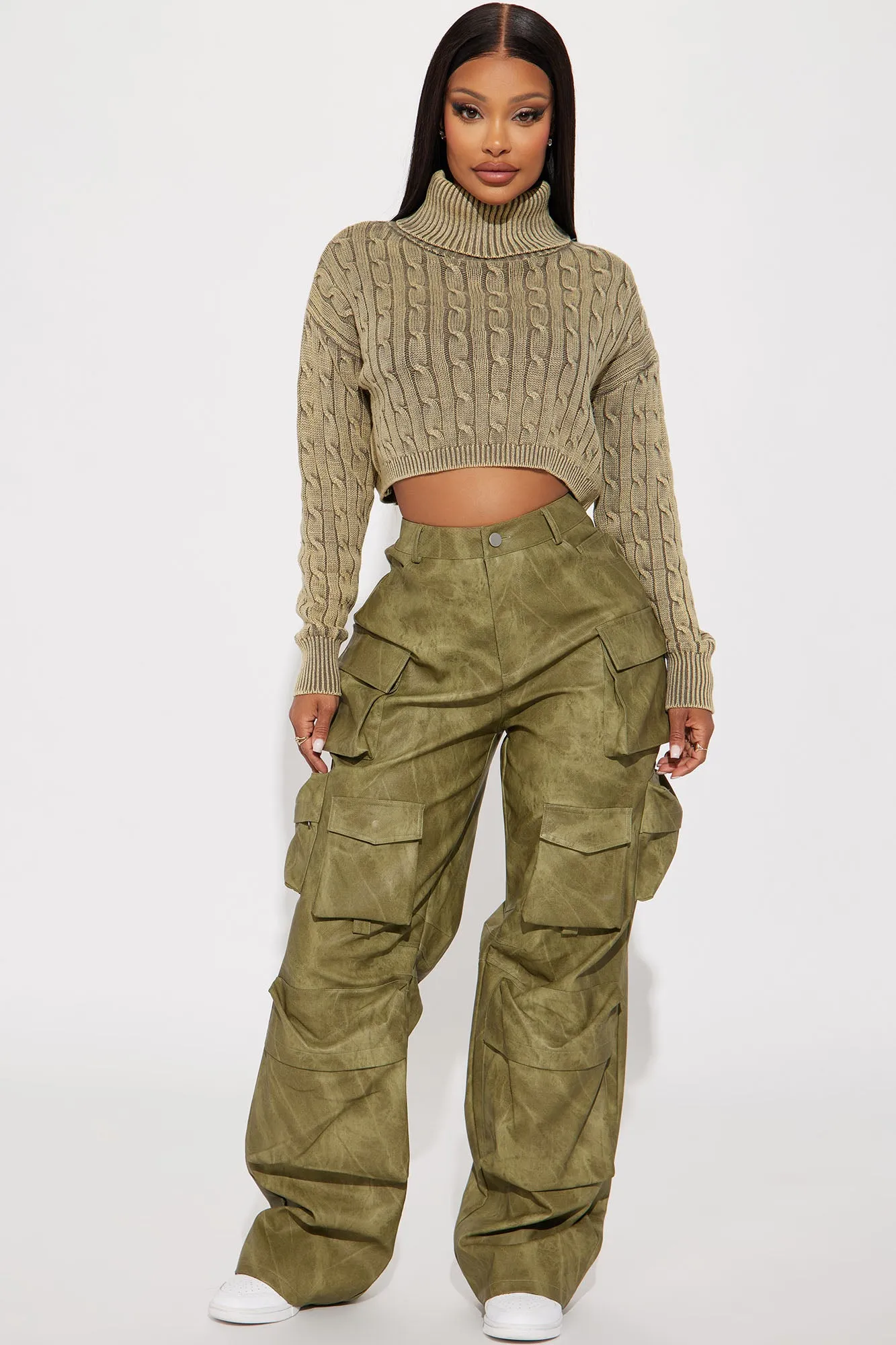 Almost Daily Cable Knit Sweater - Olive