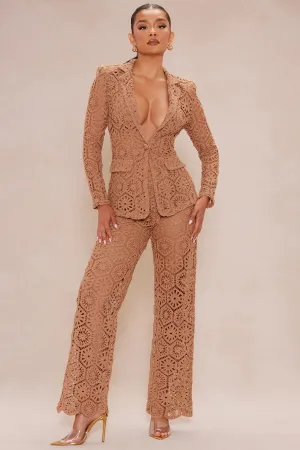 Amalfi Crochet Blazer Suit Set - Chocolate