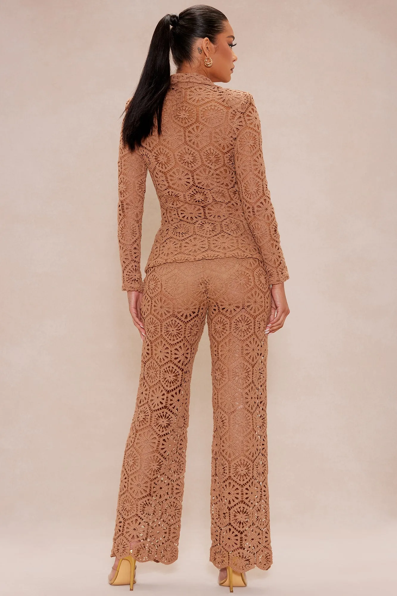 Amalfi Crochet Blazer Suit Set - Chocolate