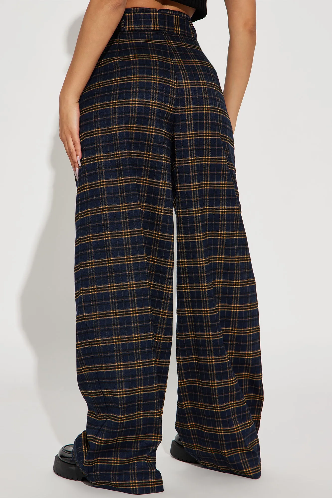 Amy Belted Plaid Trouser - Navy/combo