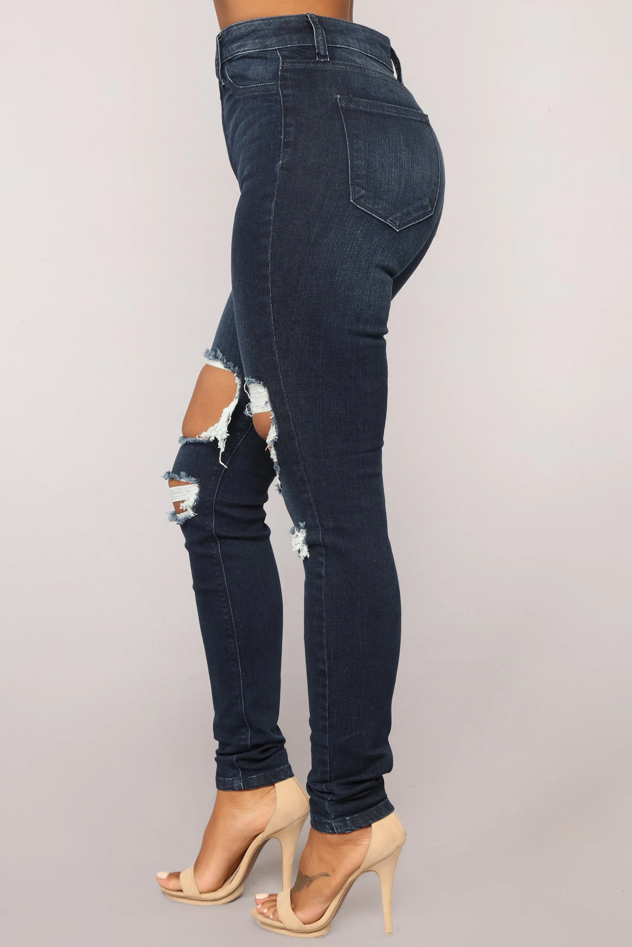 Aubrey High Rise Distressed Jeans - Dark Denim