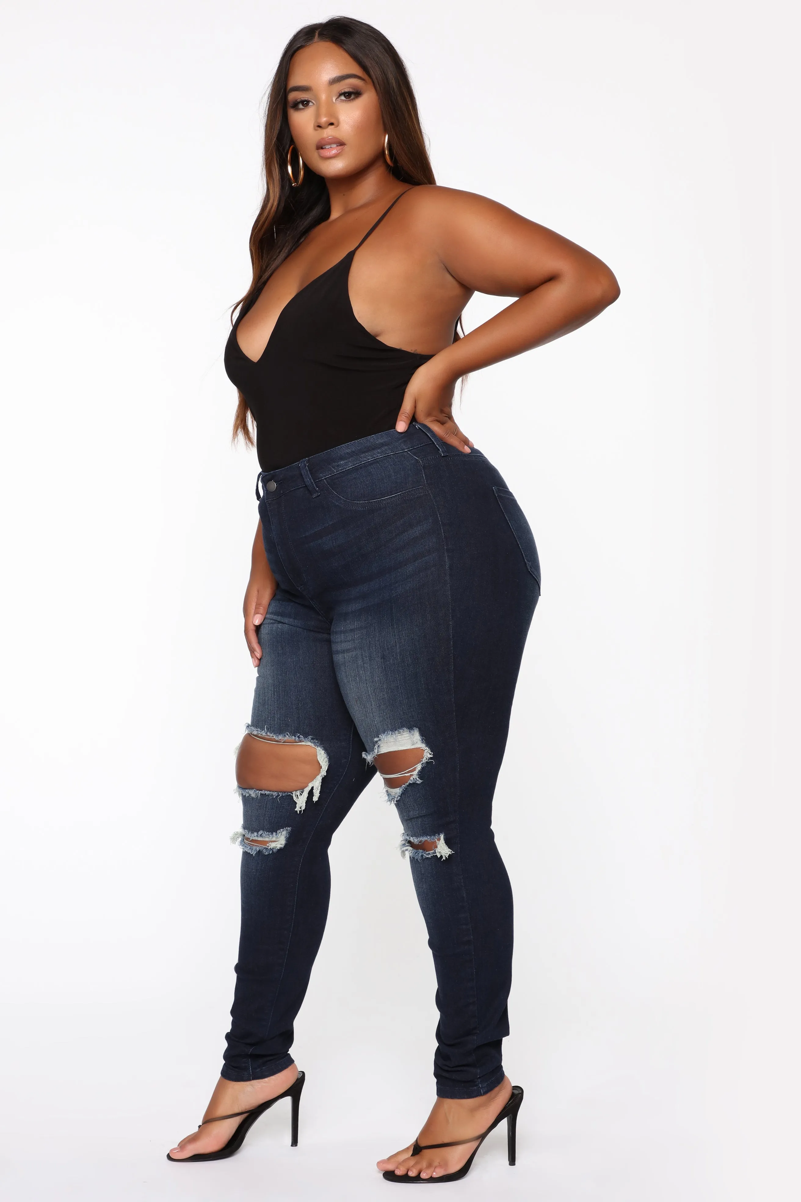 Aubrey High Rise Distressed Jeans - Dark Denim