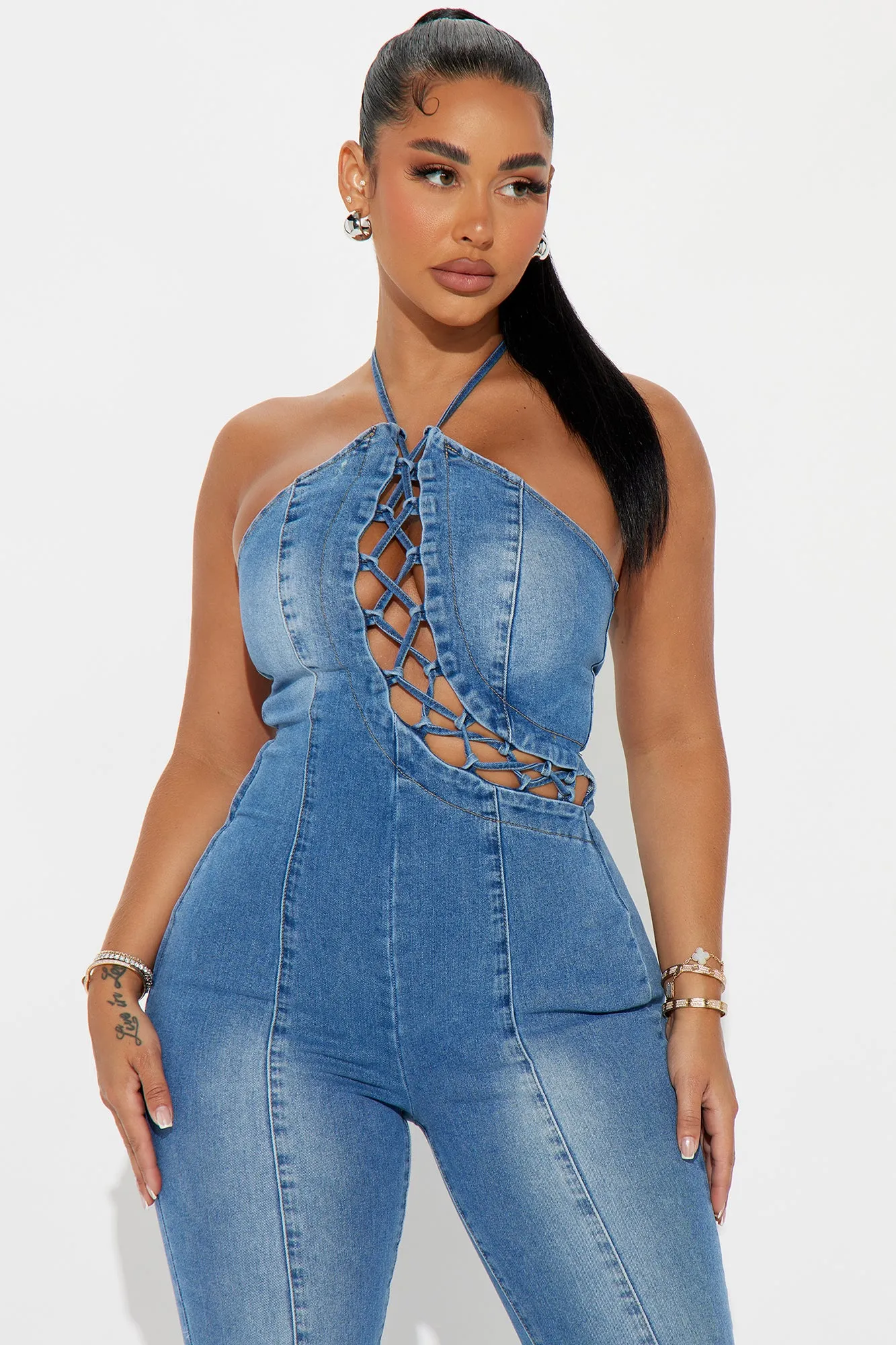 Bad Gal Denim Jumpsuit - Medium Wash