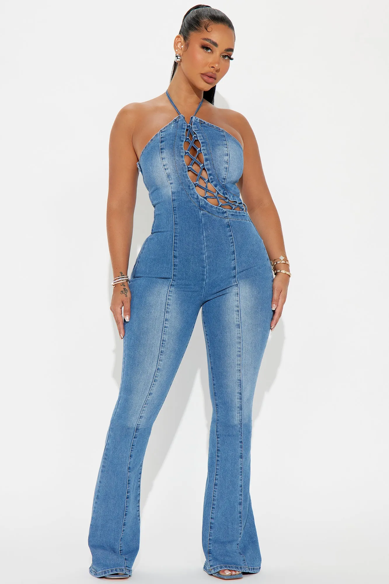 Bad Gal Denim Jumpsuit - Medium Wash