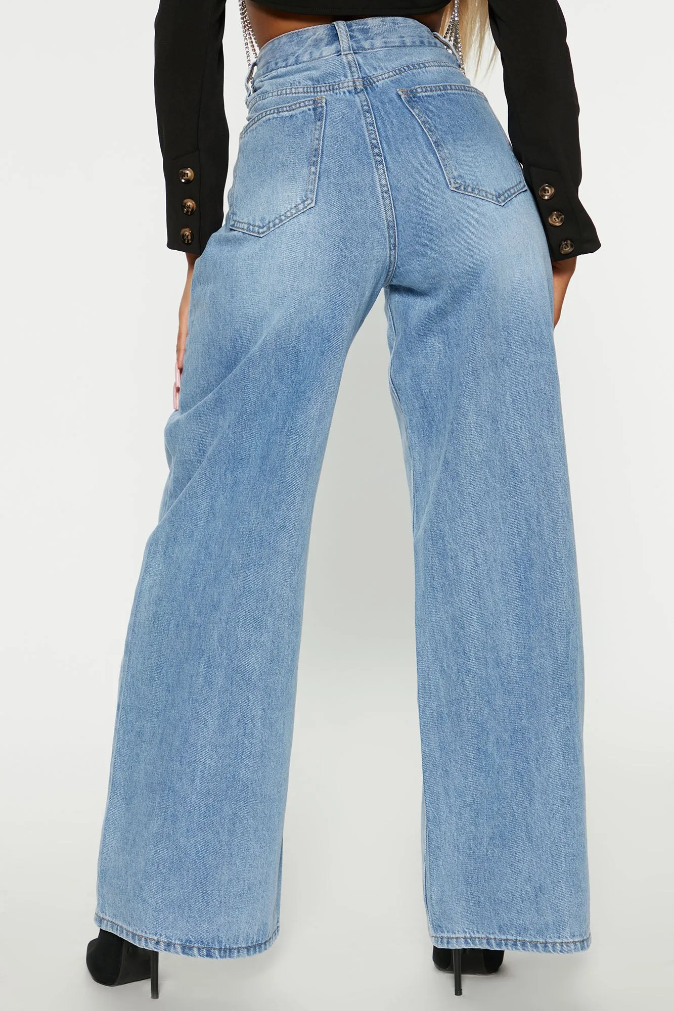 Best of Both Worlds Embellished Wide Leg Jeans - Medium Wash