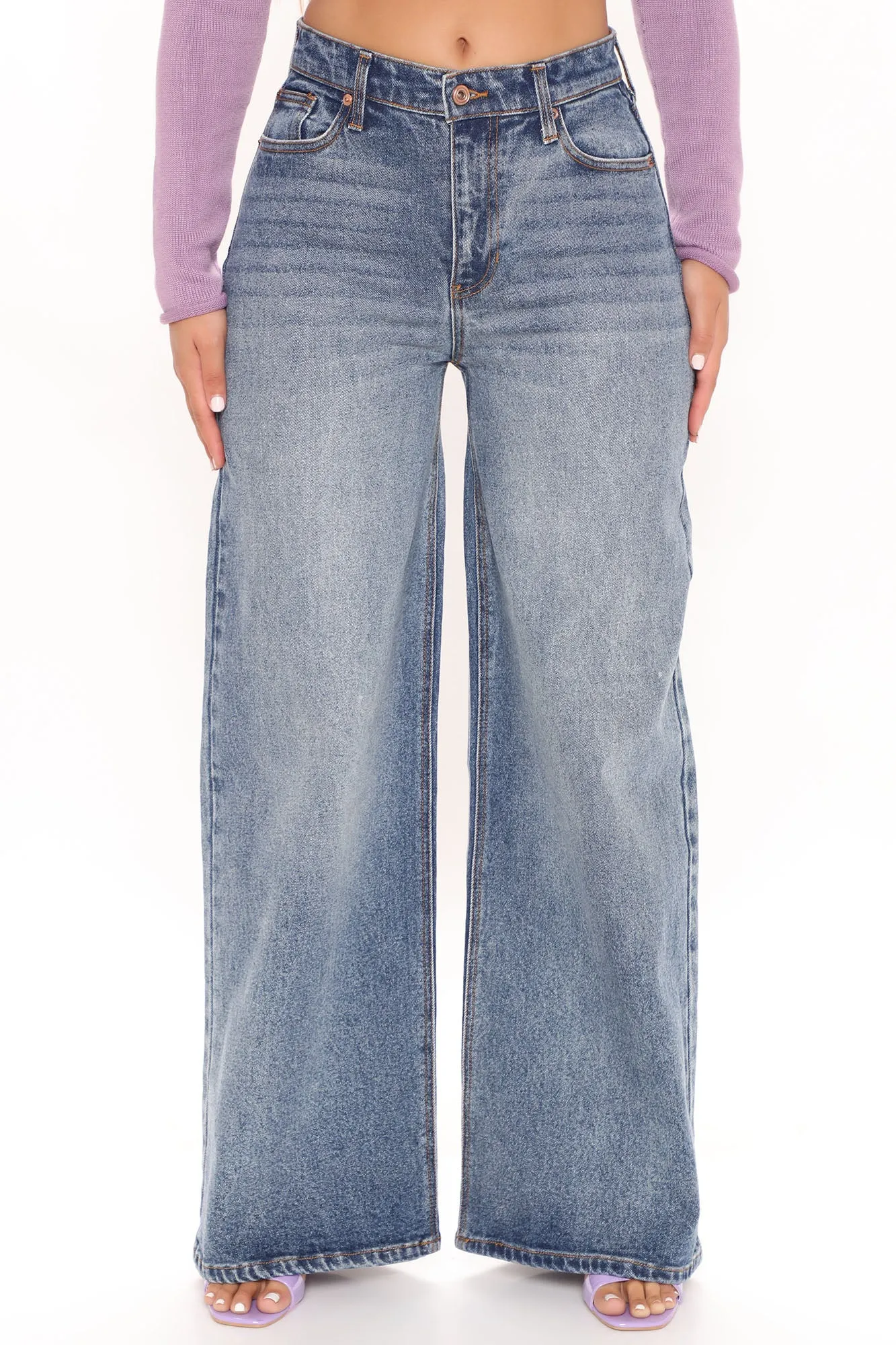 Big Playa High Rise Wide Leg Jeans - Medium Blue Wash