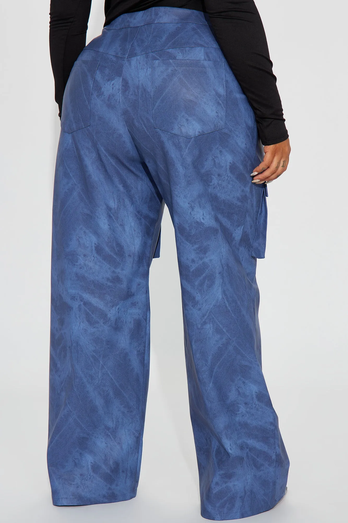 Billie Washed Faux Leather Cargo Pant - Navy