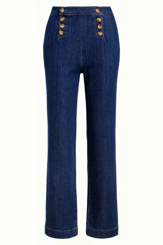 Broek met 8-knoops sluiting | King Louie Lara Sailor pants golden denim indigo blue