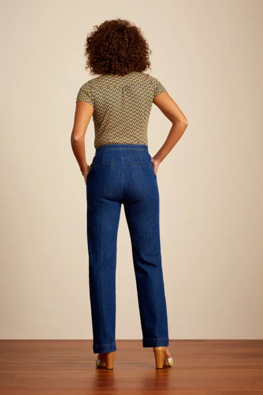 Broek met 8-knoops sluiting | King Louie Lara Sailor pants golden denim indigo blue