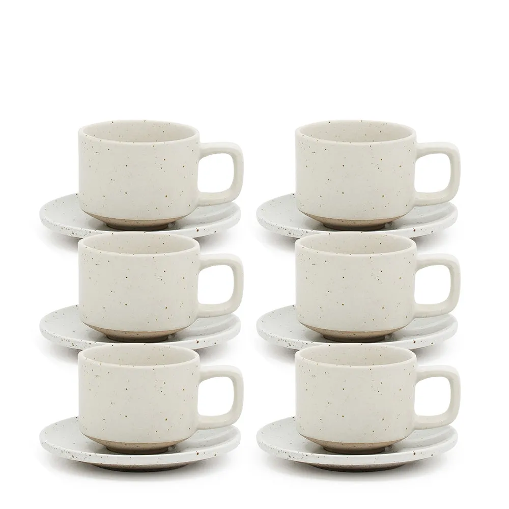 Claro Espresso Cups & Saucers 100mL - Set of 6 - White