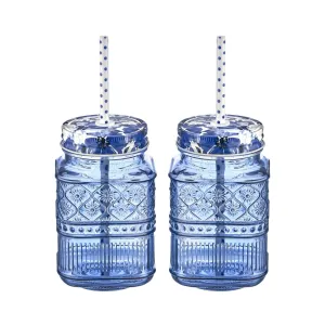 Claro Mason Jars 16oz S/2 Blue