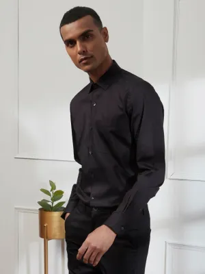 Cotton Black Plain Slim Fit Full Sleeve Ceremonial Shirt