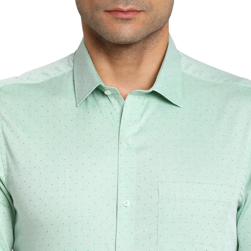 Cotton Light Green Slim Fit Self Design Formal Shirt