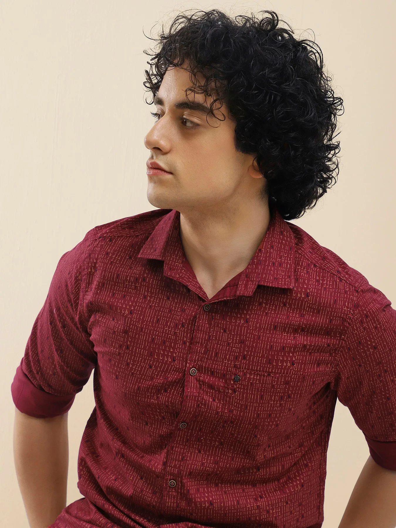 Cotton Maroon Printed Full Sleeve Casual Shirt