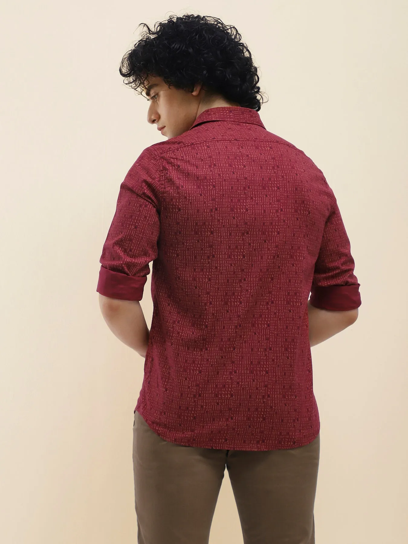 Cotton Maroon Printed Full Sleeve Casual Shirt