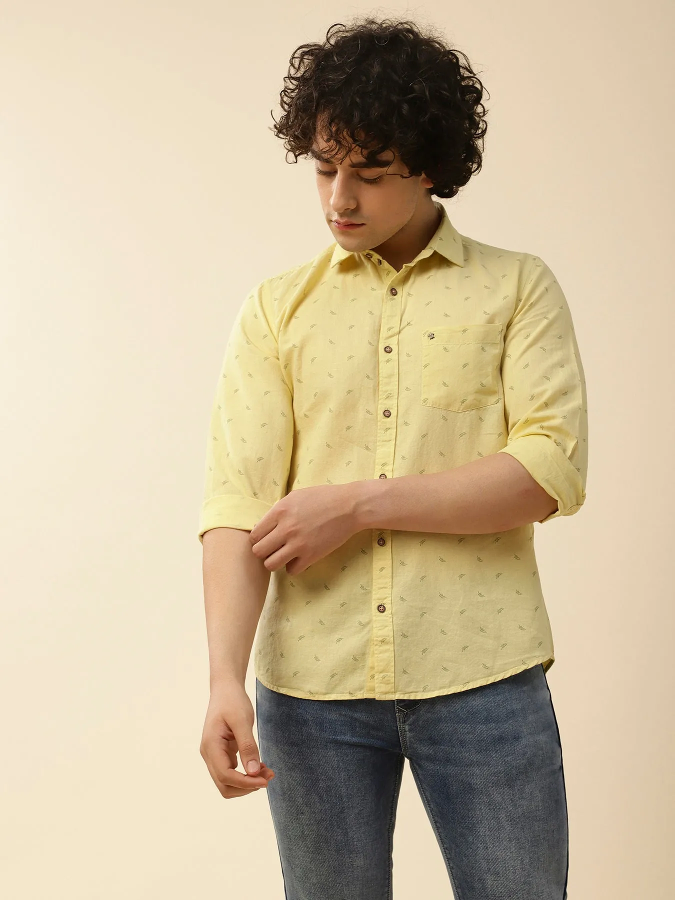 Cotton Yellow Checkered Full Sleeve Denim Shirt