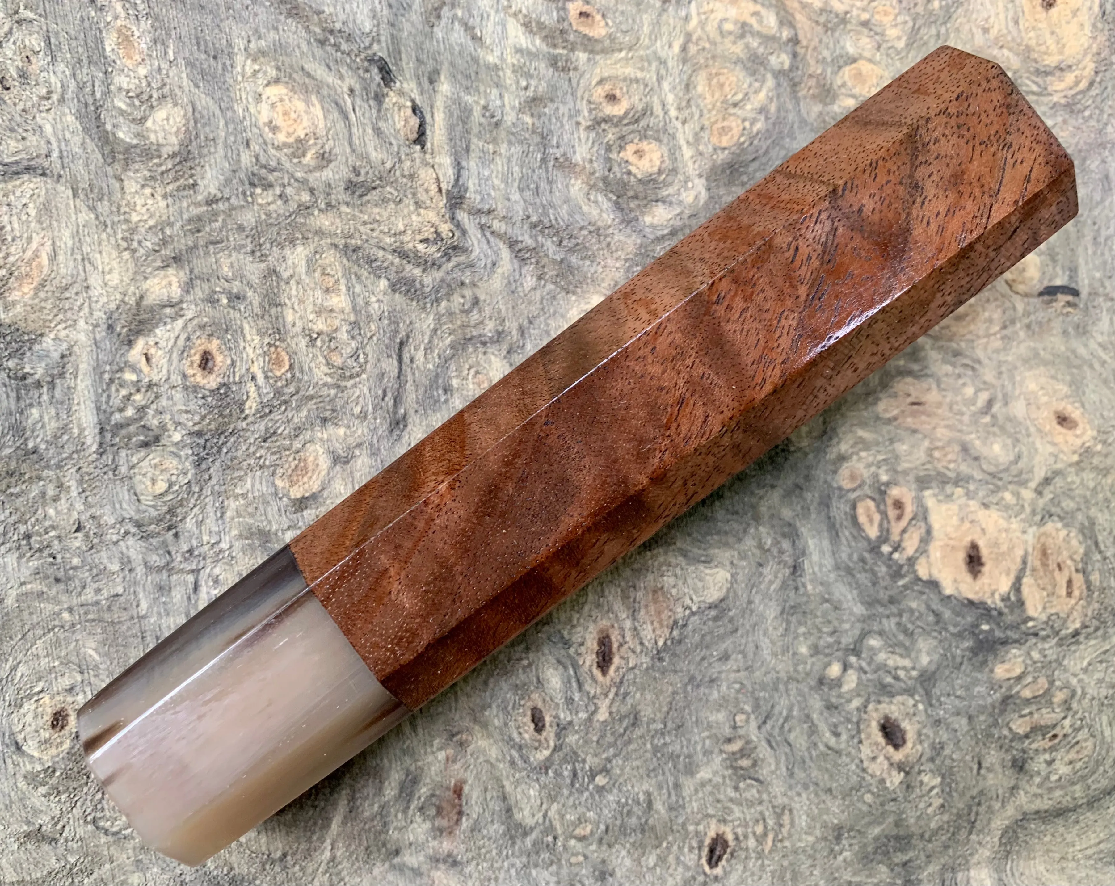 Custom Japanese Knife handle (wa handle) for 165-210 -  Figured Walnut and Blonde horn