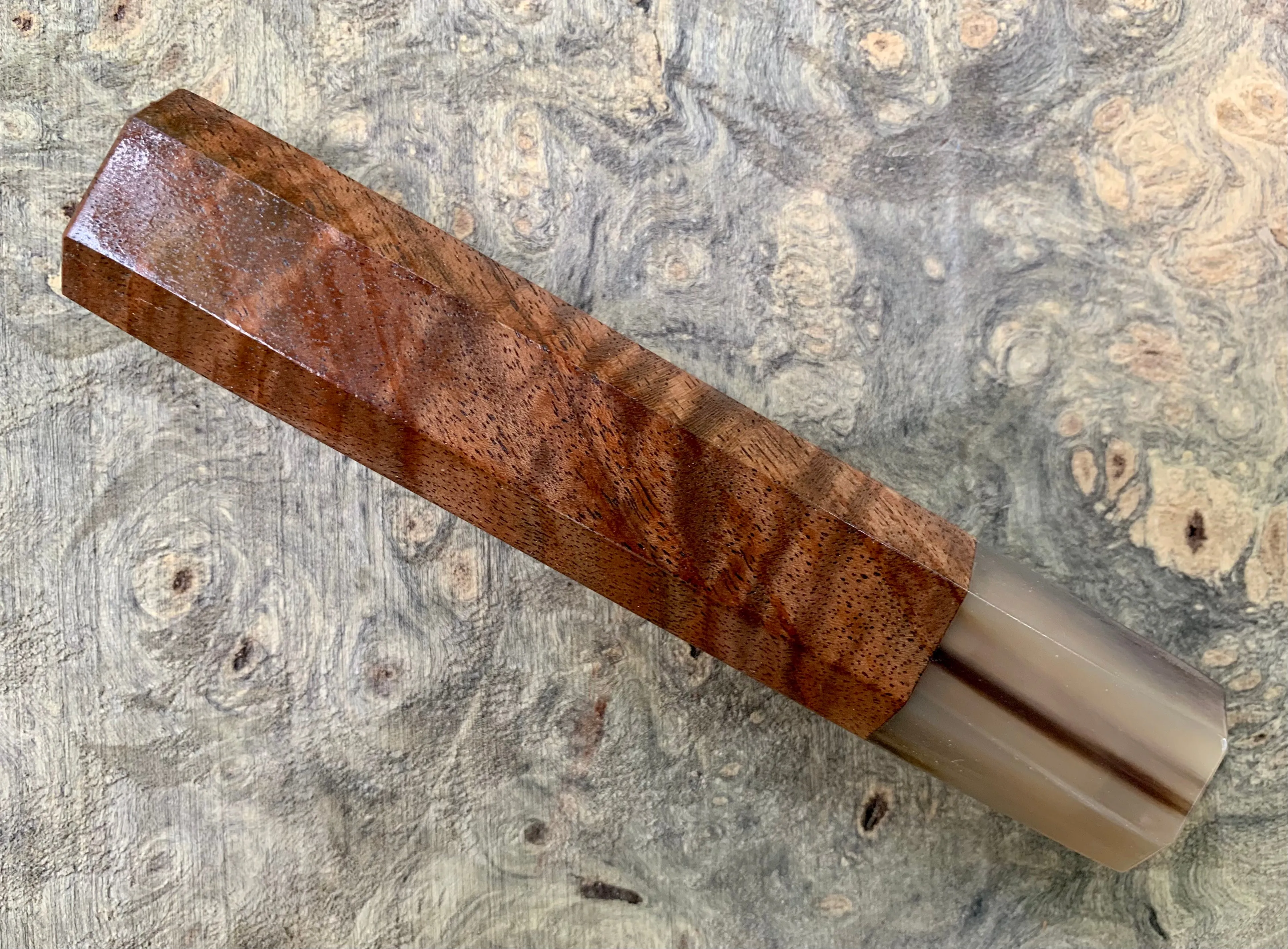 Custom Japanese Knife handle (wa handle) for 165-210 -  Figured Walnut and Blonde horn