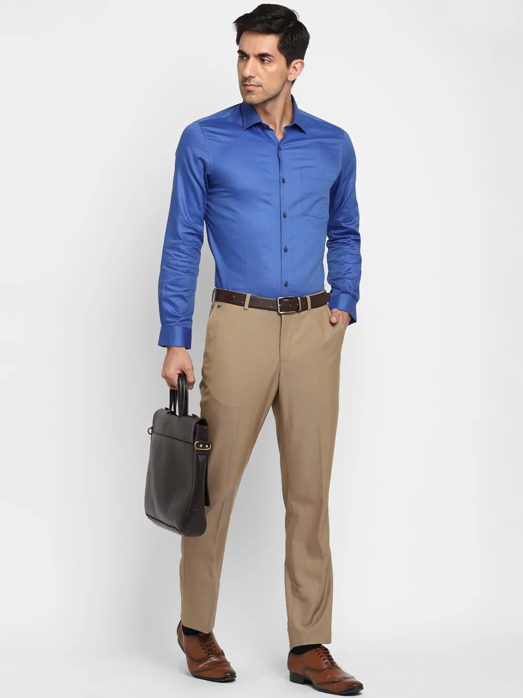 Dobby Solid Blue Slim Fit Formal Shirt