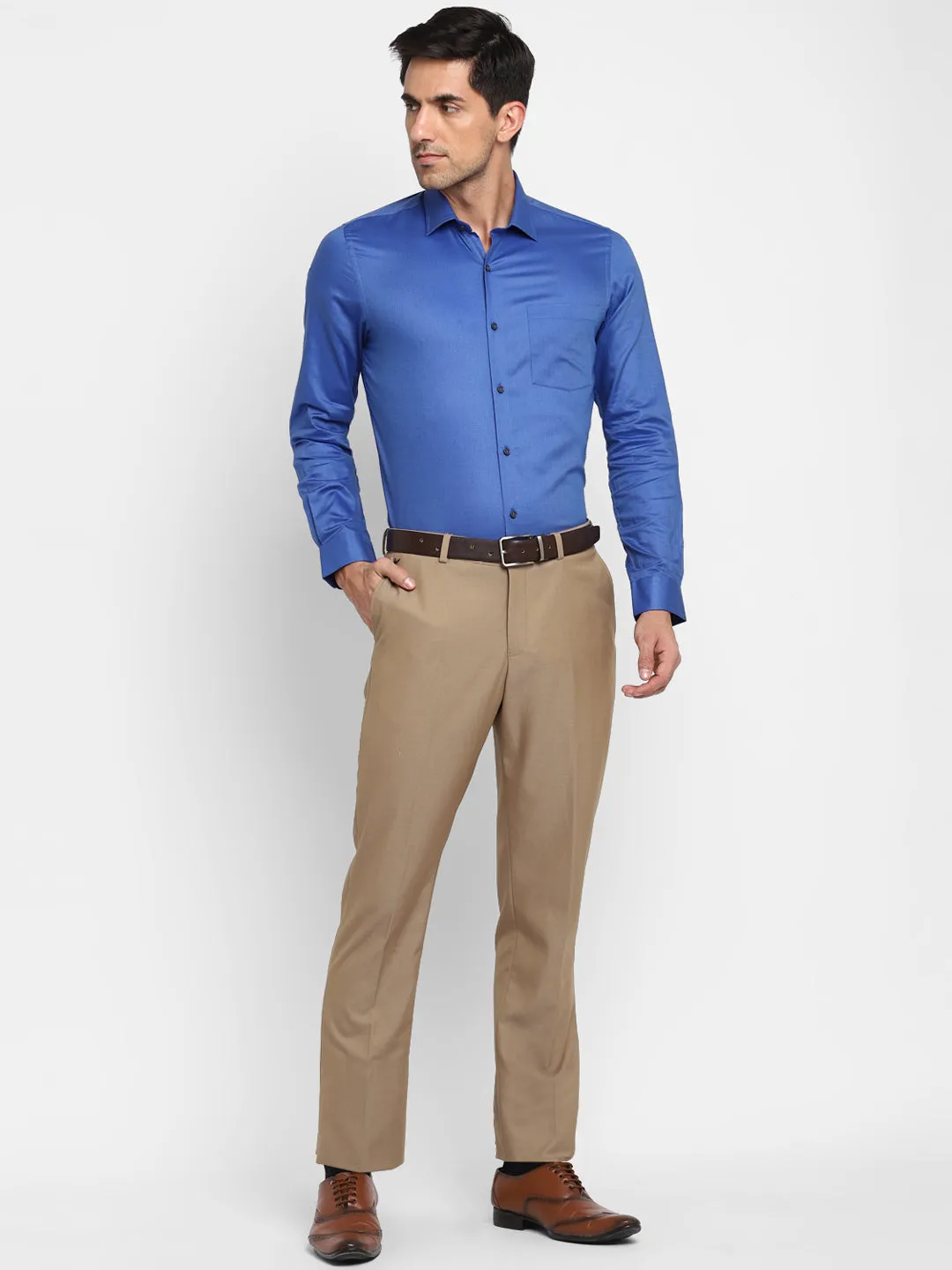 Dobby Solid Blue Slim Fit Formal Shirt