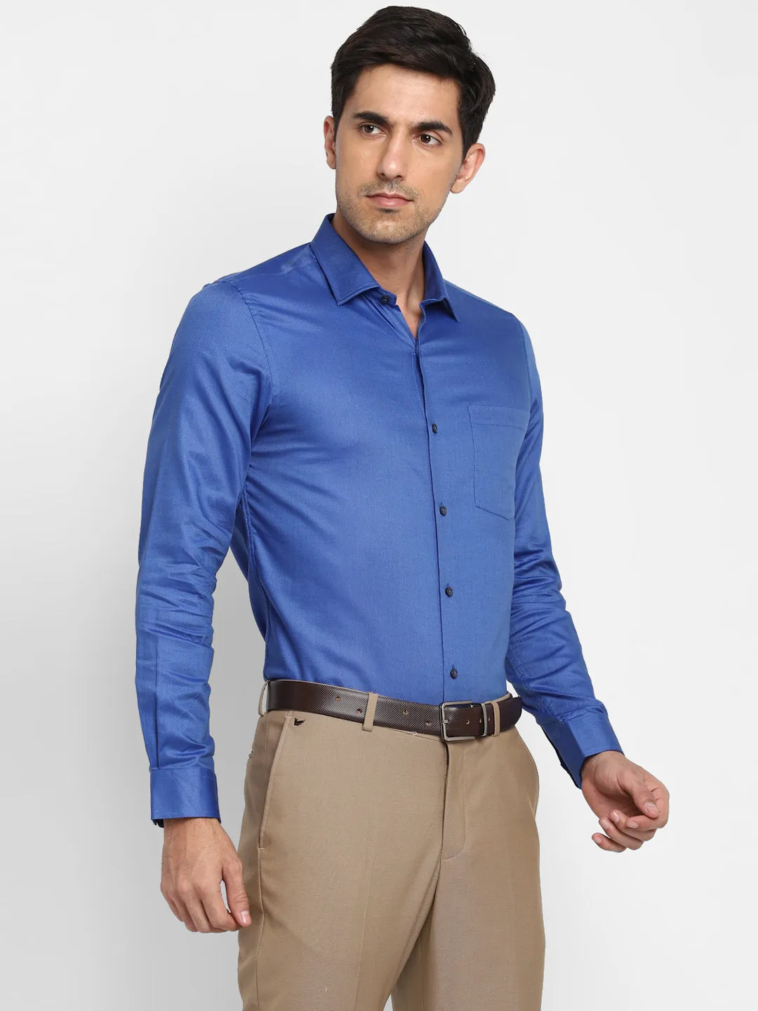 Dobby Solid Blue Slim Fit Formal Shirt