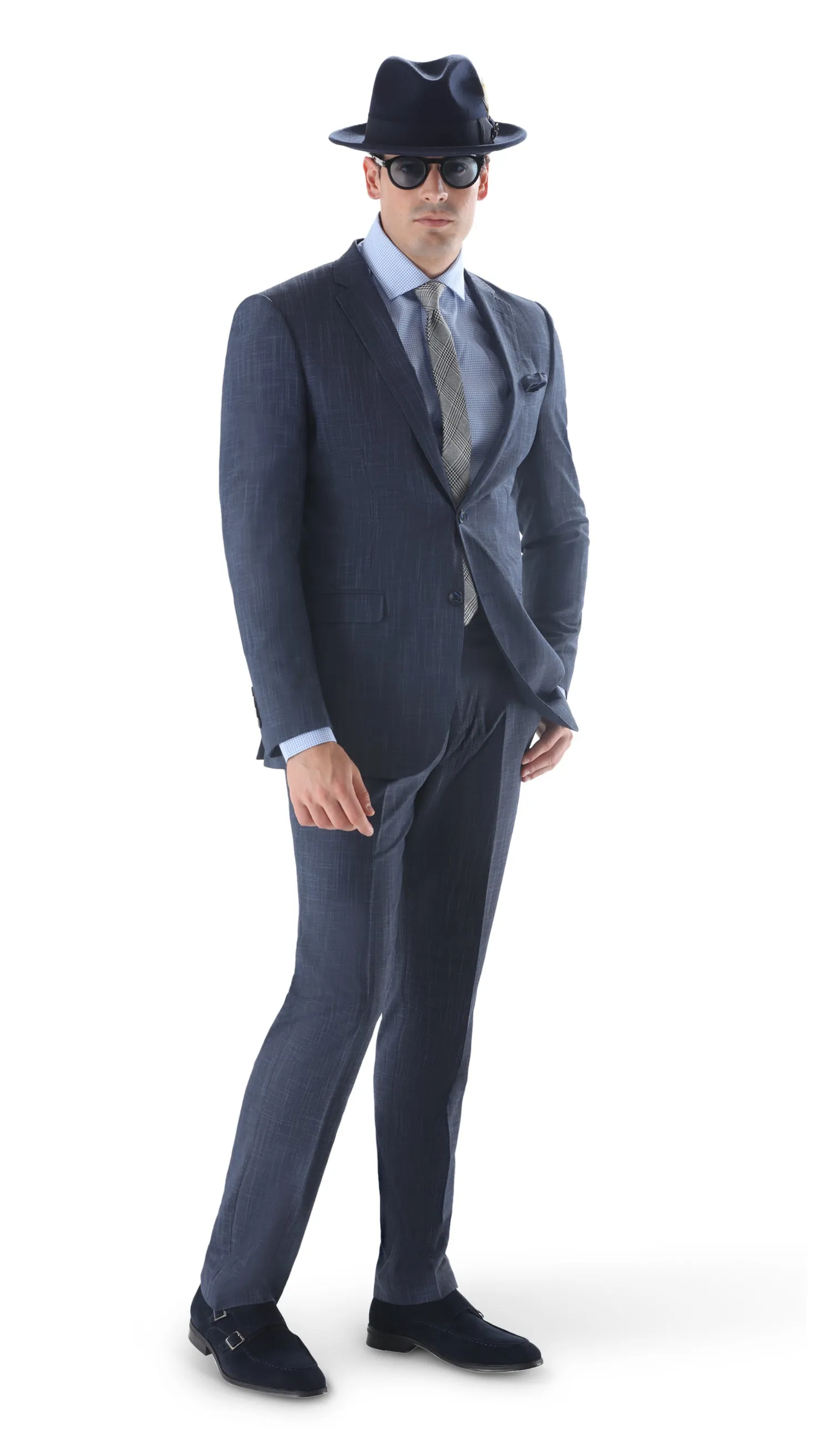 Ferrecci Mens 2 Button Slim Fit Navy Suit