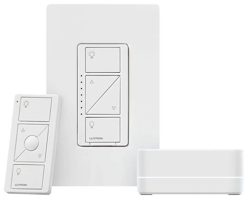 Lutron Caseta Wireless P-BDG-PKG1W Smart Lighting Dimmer Switch Starter Kit, White :EA: QUANTITY: 1