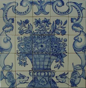 Mexican Style Mural - Cesta Con Flores Azules