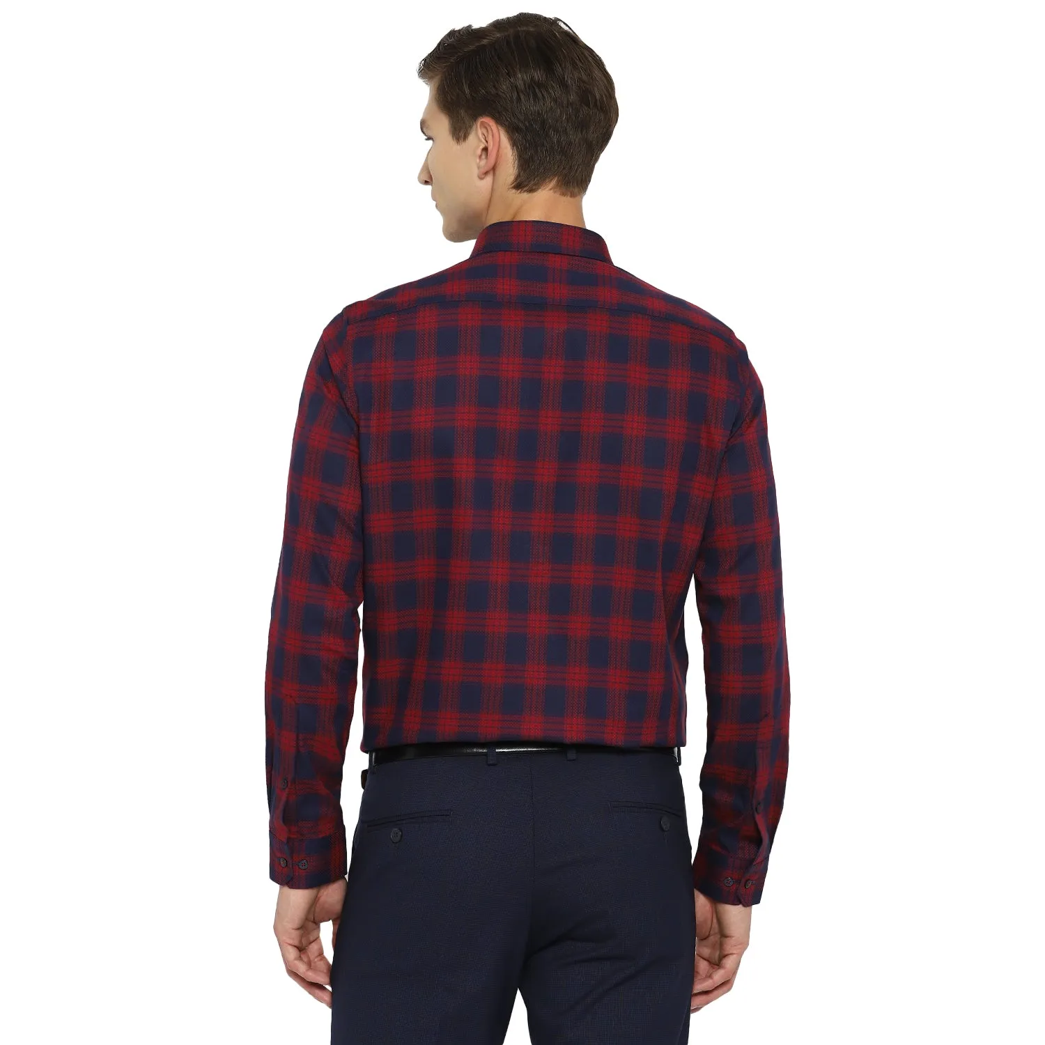 Navy Cotton Checked Slim Fit Shirts