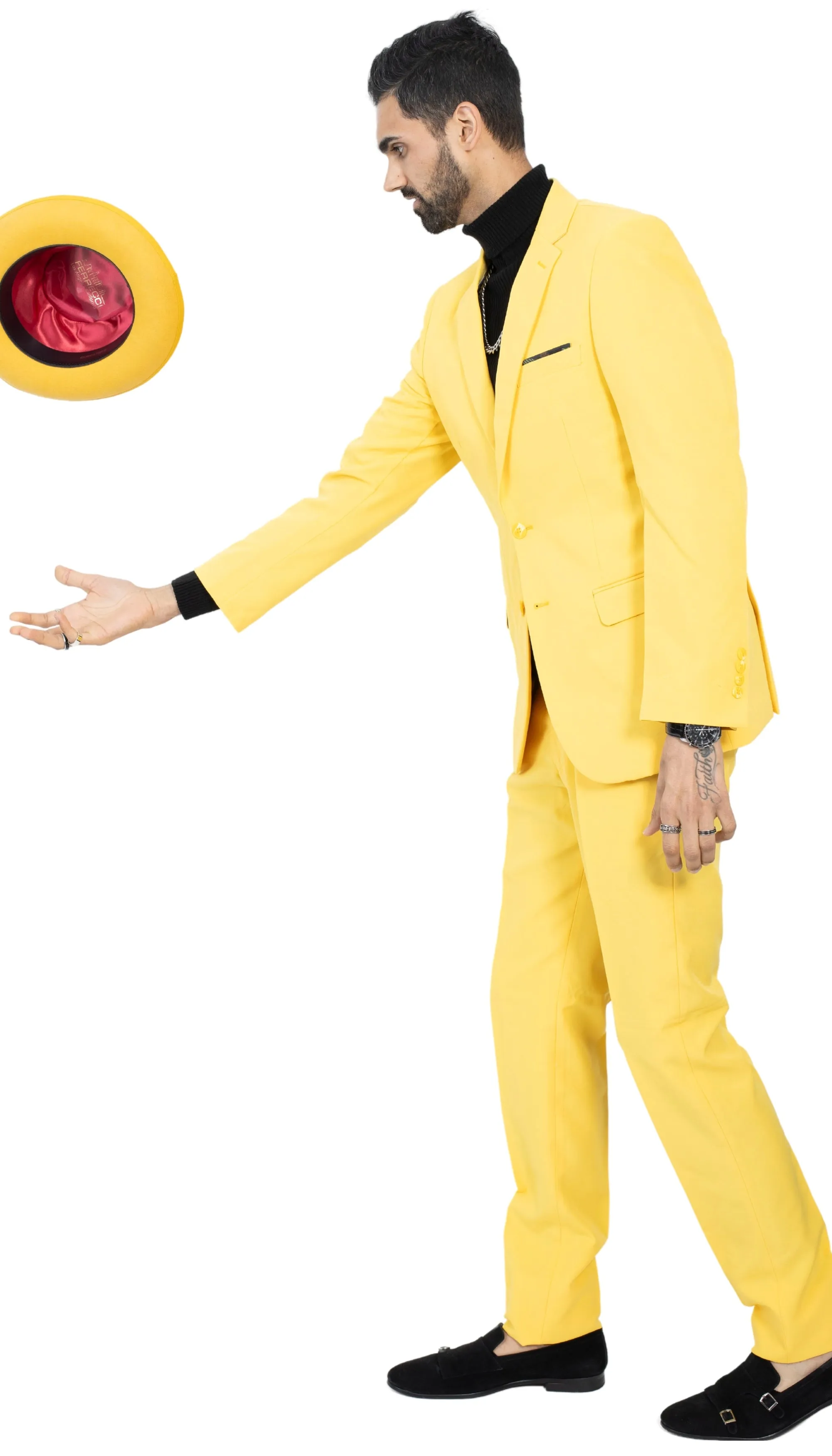 Paul Lorenzo Mens Yellow Slim Fit 2 Piece Suit