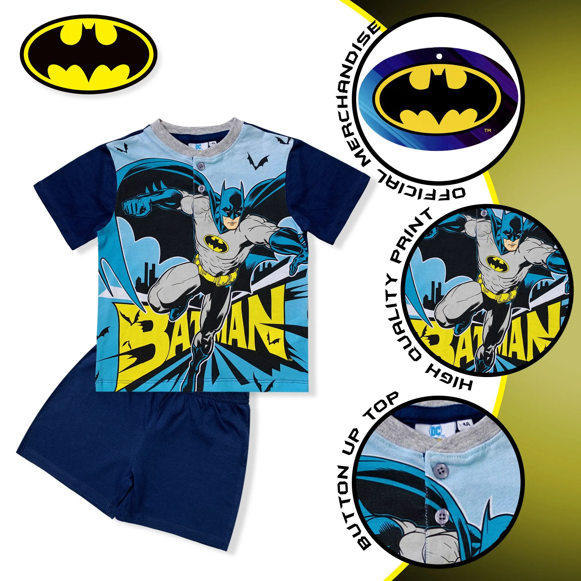 Pigiama bambino Batman DC Comics maglia e pantalone corto estivo in cotone 6187