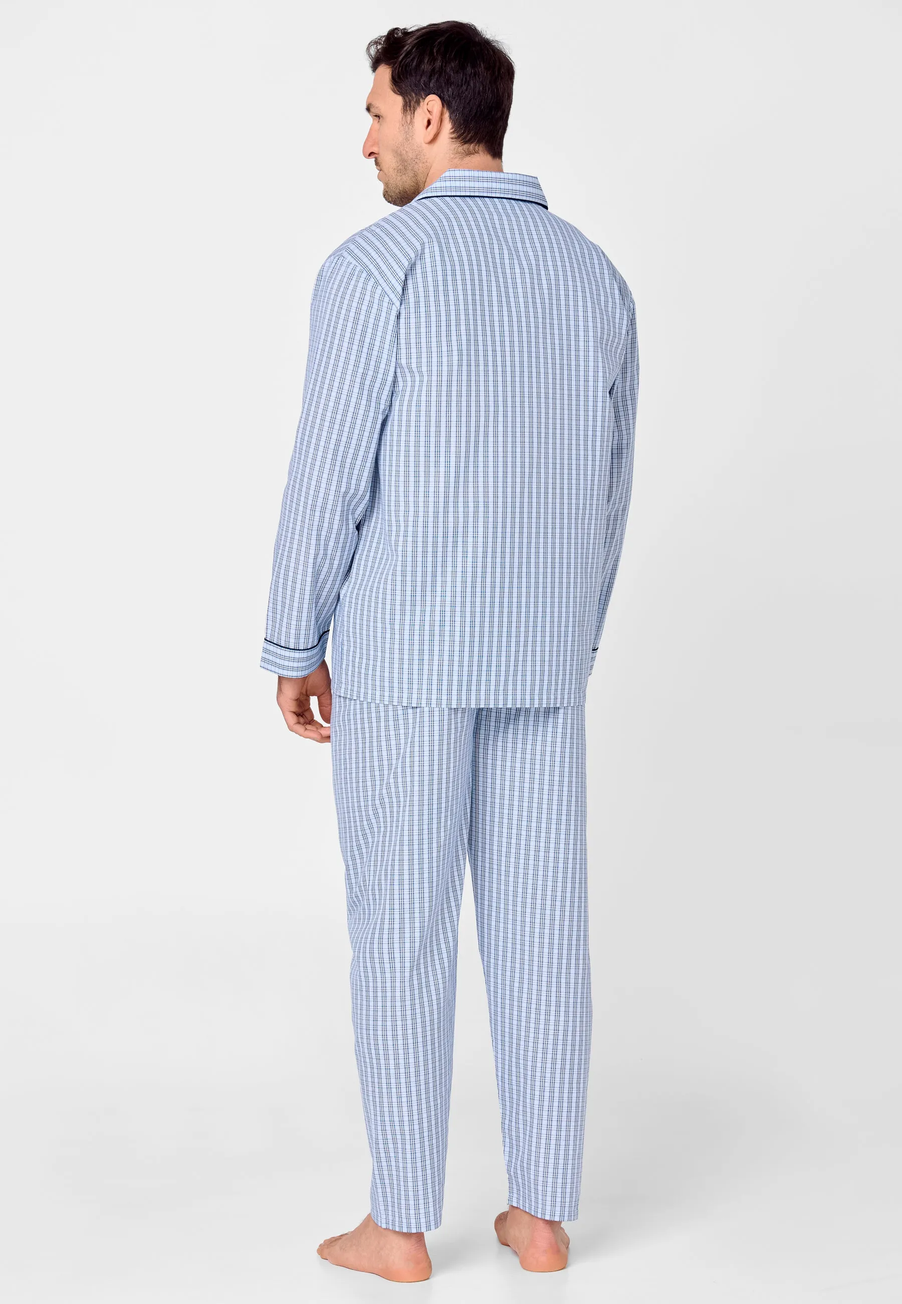 Pijama Hombre Largo Solapa Popelín Cuadros - Azul 1532_38