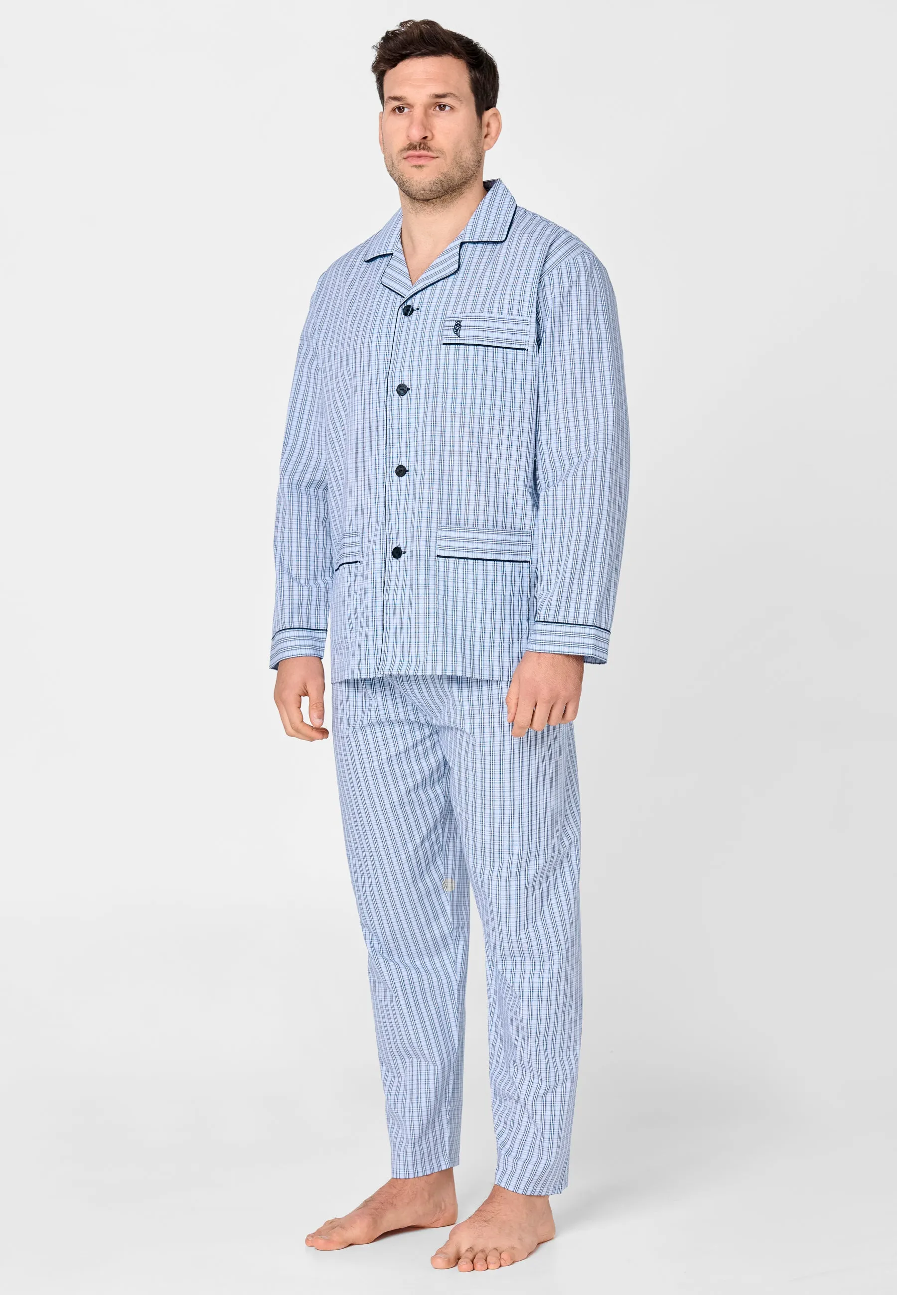 Pijama Hombre Largo Solapa Popelín Cuadros - Azul 1532_38