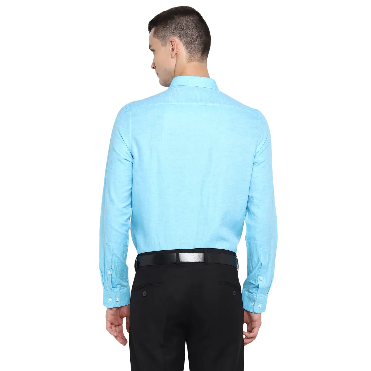 Sky Blue Cotton Linen Slim Fit Shirt