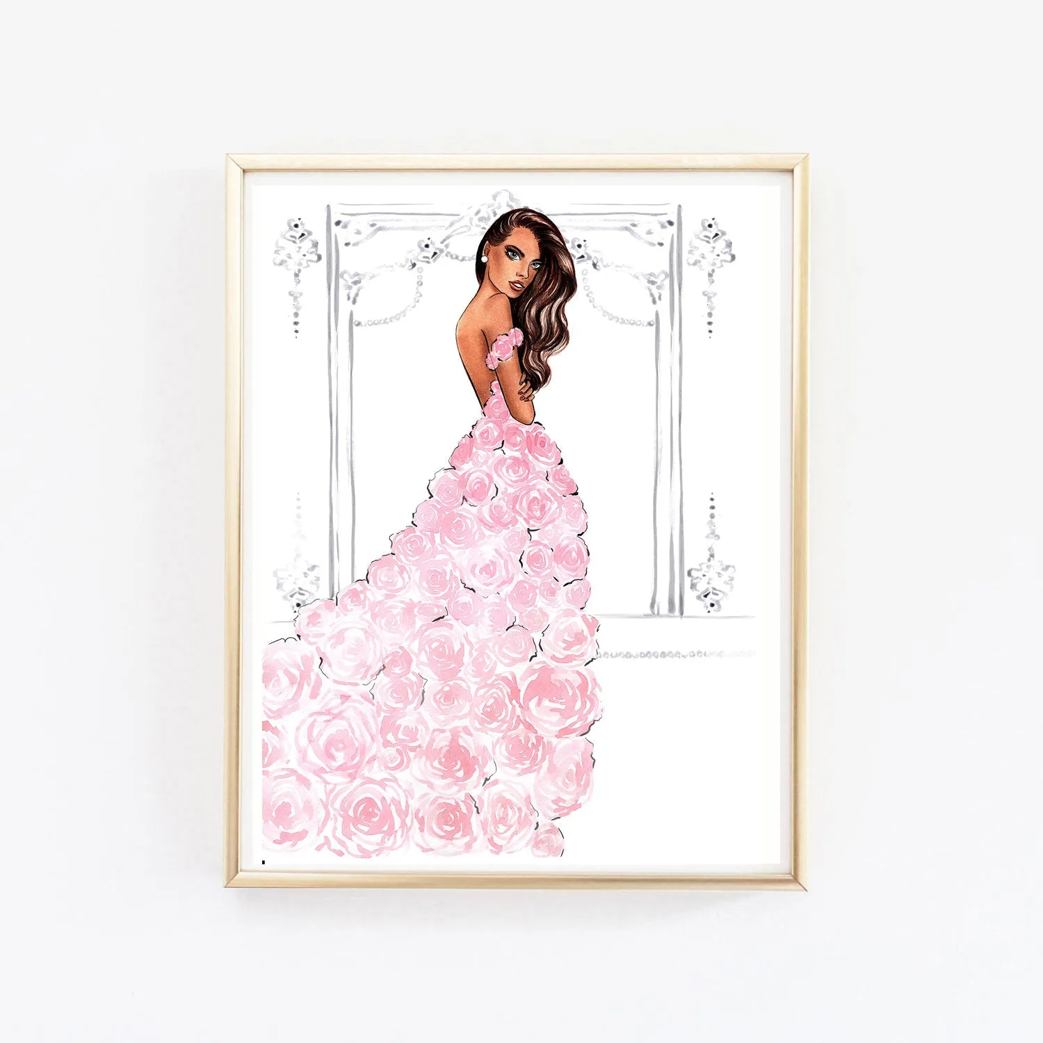 Watercolor Fashion Wall Art Dress Illustration Pink Rose Art Princess Bedroom Art Fashion Illustration Rose Painting Fashion Poster Art