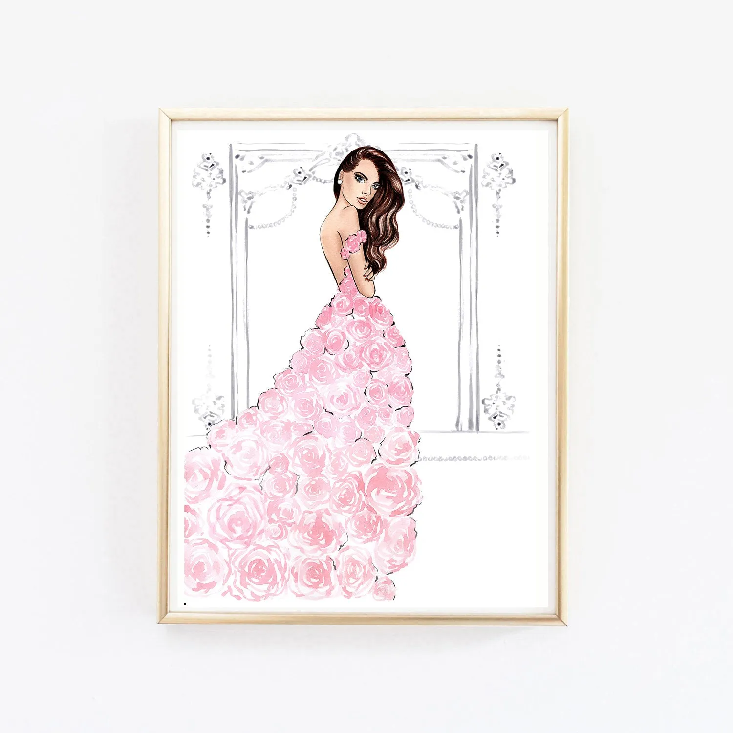 Watercolor Fashion Wall Art Dress Illustration Pink Rose Art Princess Bedroom Art Fashion Illustration Rose Painting Fashion Poster Art